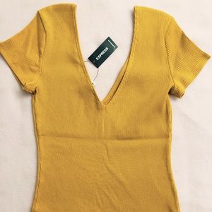 Mustard Double V Modern Rib Fitted Tee Shirt